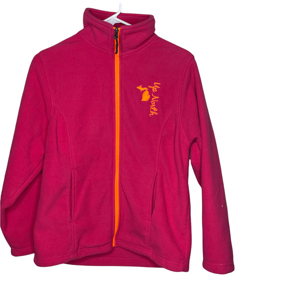 UP North Michigan Women's Pink Embroidered Full Zip Fleece Jacket Size Small - Picture 1 of 6